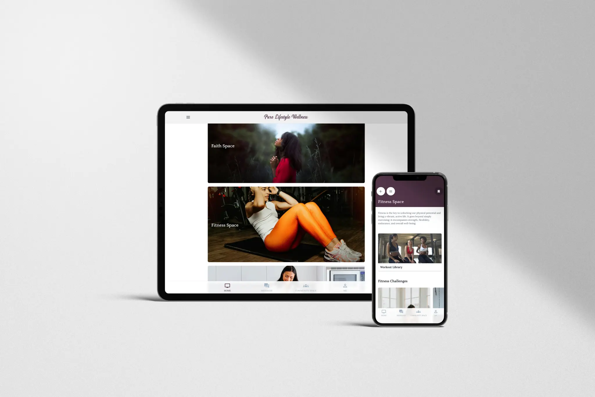 Pure Lifestyle Wellness app shown on a tablet and phone